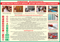 Таблица "Действия при пожаре в школах, детских дошкольных учреждениях" (100х140 сантиметров, винил) - fgospostavki.ru - Кубинка