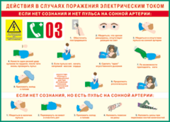 Таблица "Действия в случае поражения электрическим током" (100х140 сантиметров, винил) - fgospostavki.ru - Кубинка