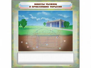 Магнитно-маркерная доска "Макеты убежищ и простейших укрытий" с комплектом фолий и тематических магнитов - fgospostavki.ru - Кубинка