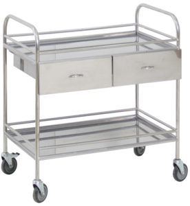 Столик манипуляционный передвижной из нержавеющей стали с бортиками, с двумя полками и двумя выдвижными ящиками - fgospostavki.ru - Кубинка