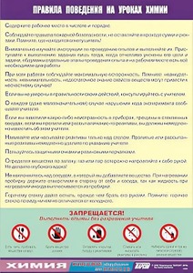 Таблица демонстрационная "Правила поведения на уроках химии" (винил 70х100) - fgospostavki.ru - Кубинка