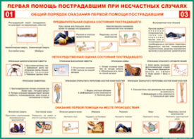 Таблица "Общий порядок оказания первой помощи пострадавшим" (100х140 сантиметров, винил) - fgospostavki.ru - Кубинка