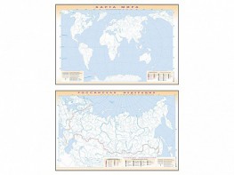 Фрагмент (демонстрационный) маркерный (двухсторонний) "Карта мира и Российской Федерации" (немая) с комплектом тематических магнитов - fgospostavki.ru - Кубинка